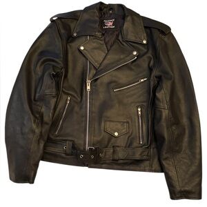 Allstate Biker Black Leather Motorcycle Jacket Size 46.